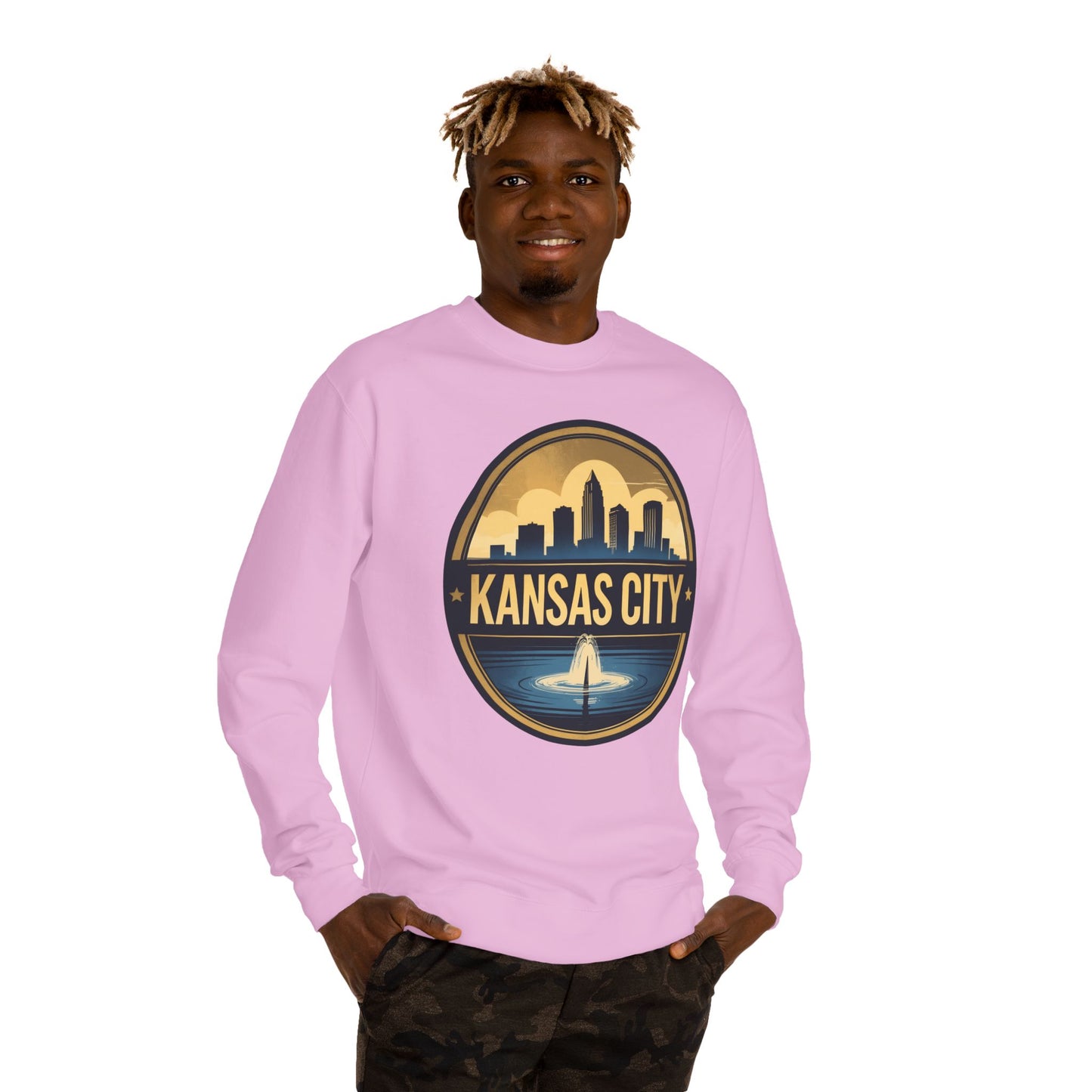 Kansas City Skyline Crewneck Sweatshirt – Cityscape Fountain Graphic