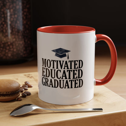 Graduation Coffee Mug – "Motivated Educated Graduated" Accent Ceramic Mug