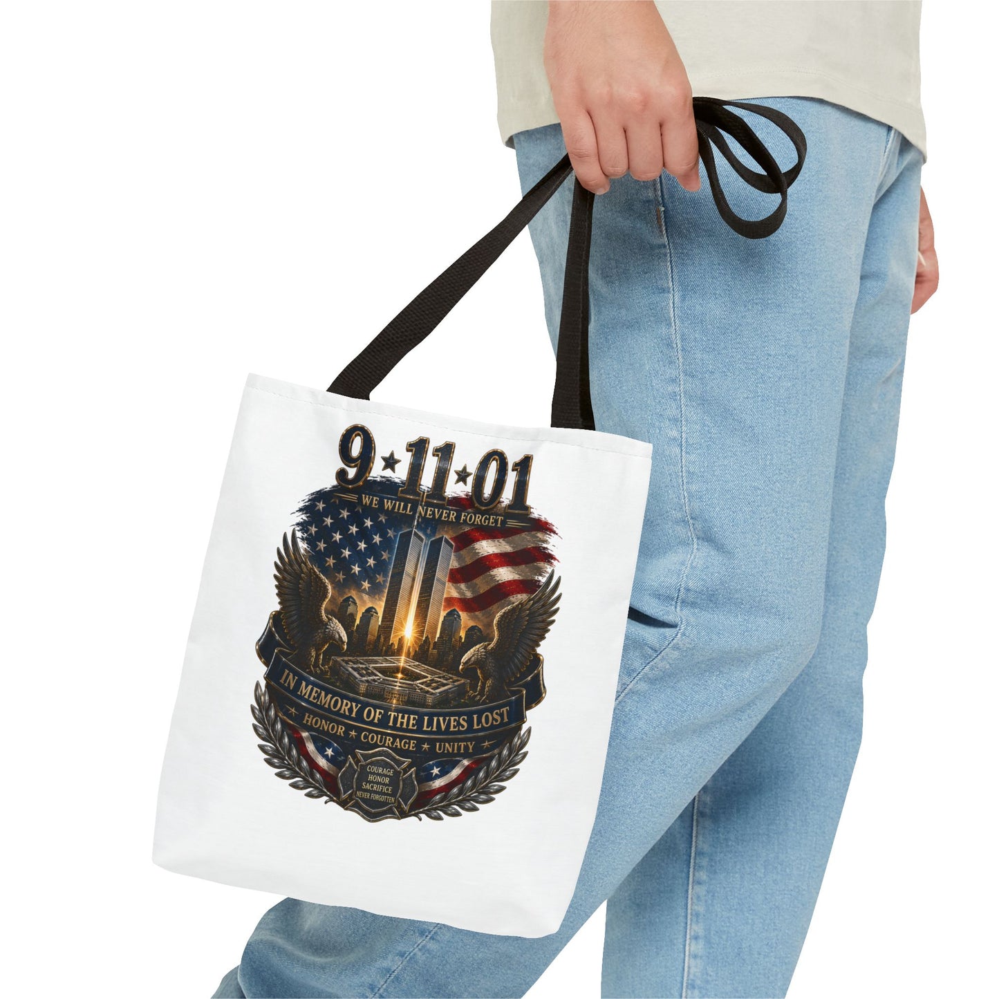 9/11 Memorial Tote Bag — We Will Never Forget Tribute Tote