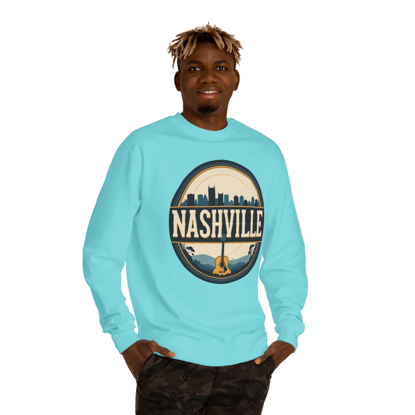 Nashville Guitar Crewneck Sweatshirt — Retro Skyline Music City Pullover
