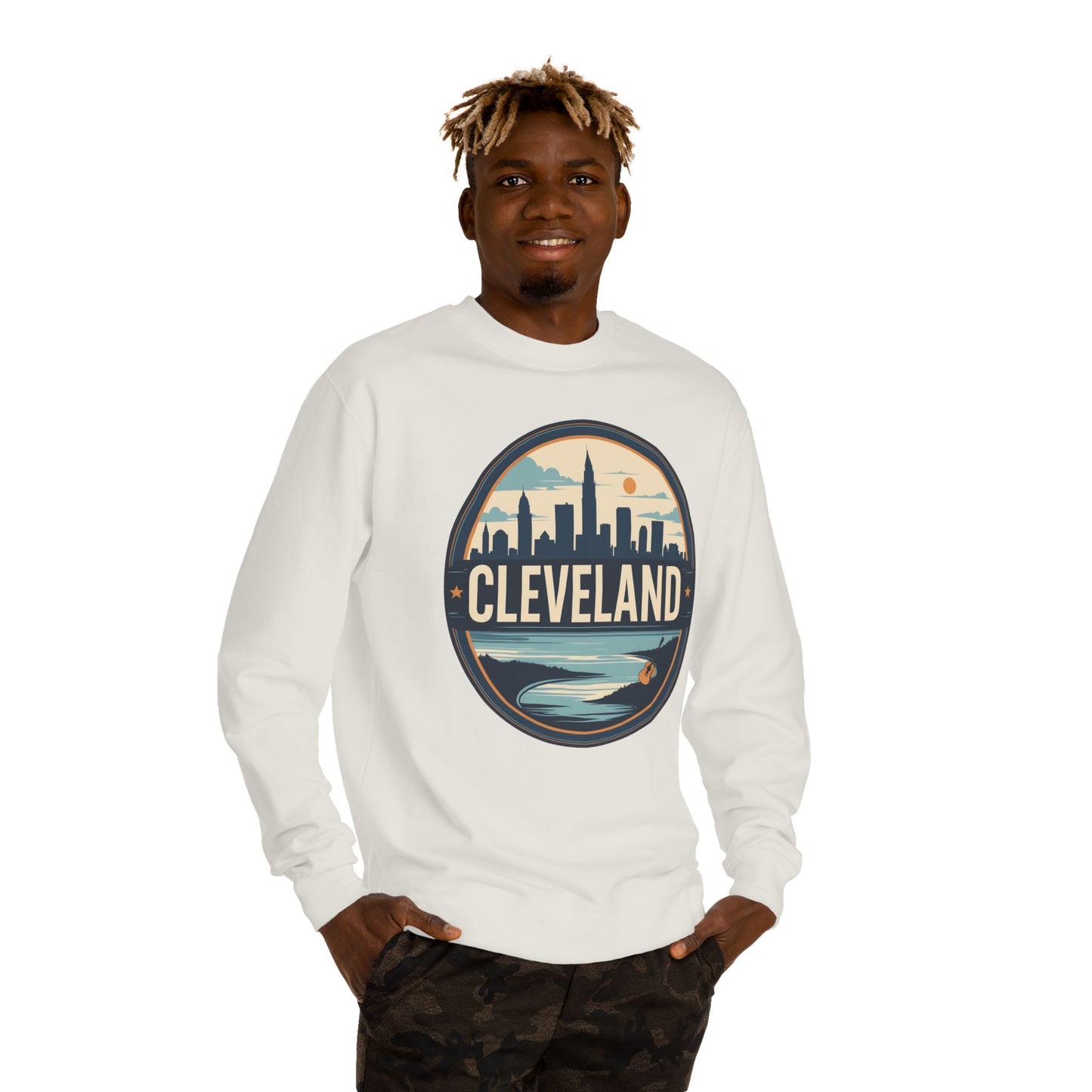 Cleveland Skyline Crewneck Sweatshirt — Retro City Badge Design