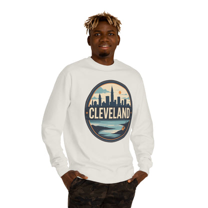 Cleveland Skyline Crewneck Sweatshirt — Retro City Badge Design
