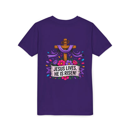 Youth Tee — "Jesus Lives, He Is Risen!" Easter Christian Tee
