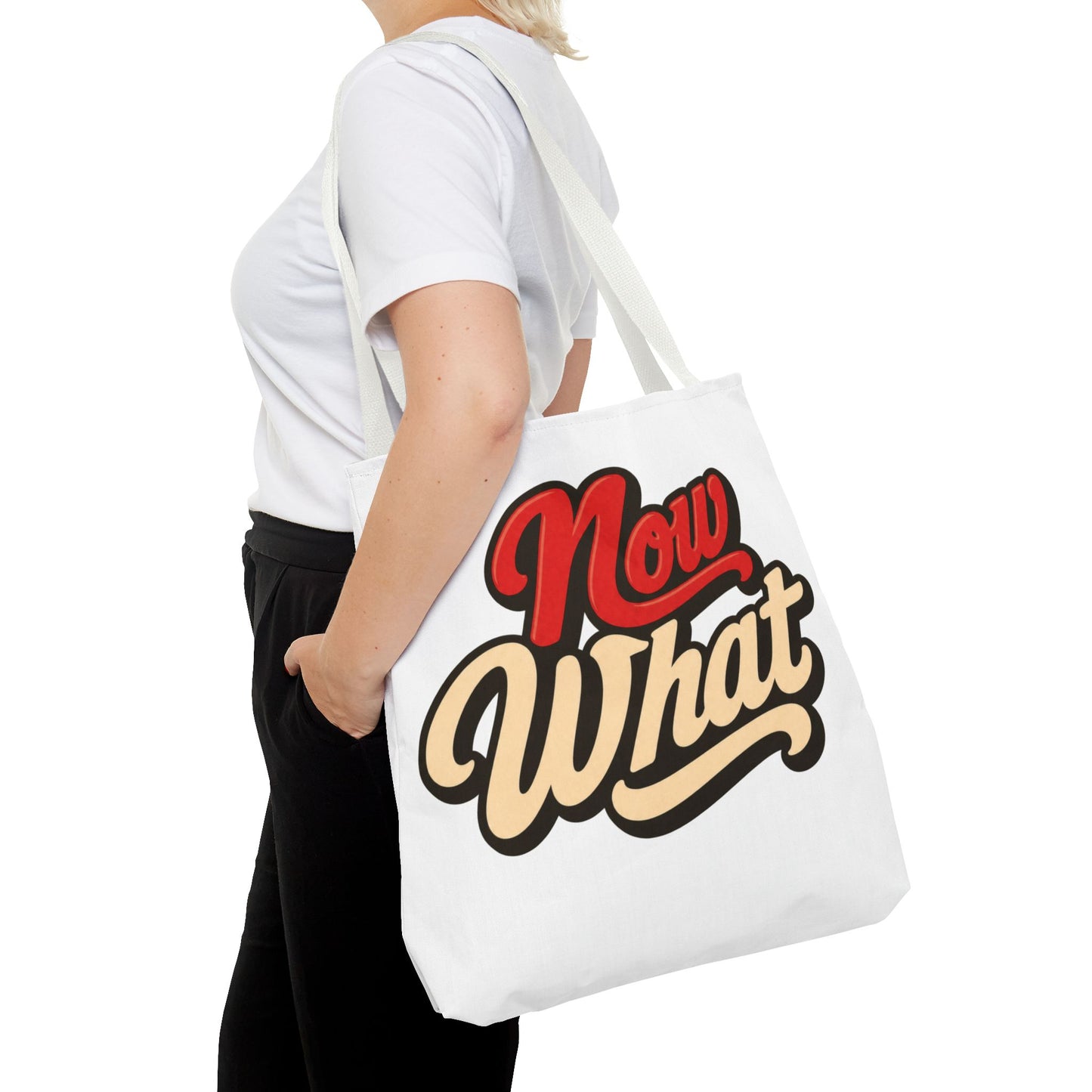 Now What Tote Bag — Retro Script Graphic Tote for Everyday Use