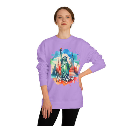 New York Skyline Sweatshirt — Colorful Statue of Liberty Cityscape Crewneck