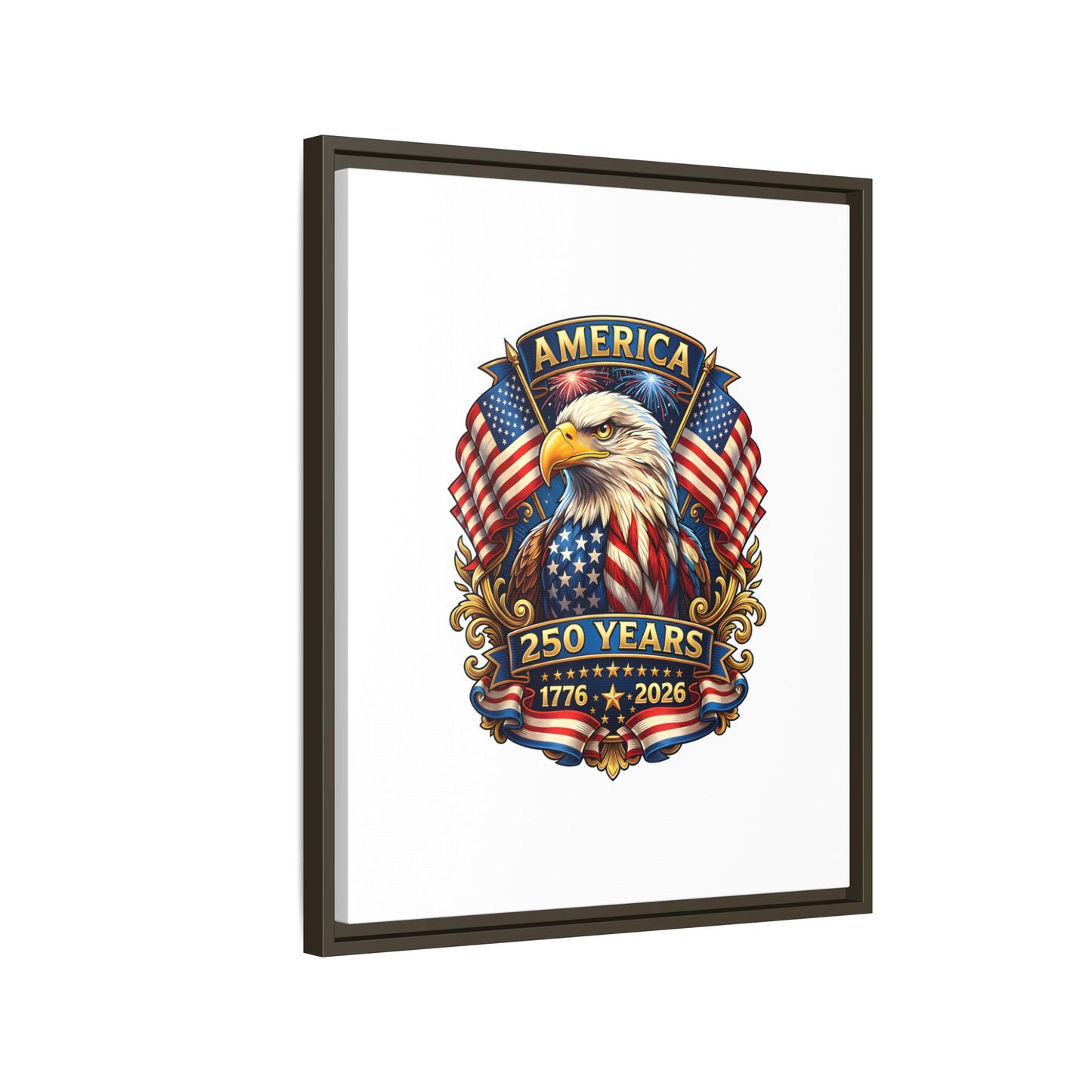America 250th Anniversary Framed Canvas — Patriotic Bald Eagle Wall Art