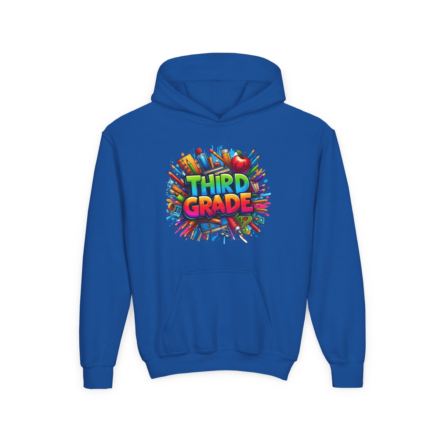 Third Grade Kids Hoodie — Colorful School Supplies Back-to-School Sweatshirt