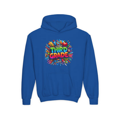 Third Grade Kids Hoodie — Colorful School Supplies Back-to-School Sweatshirt