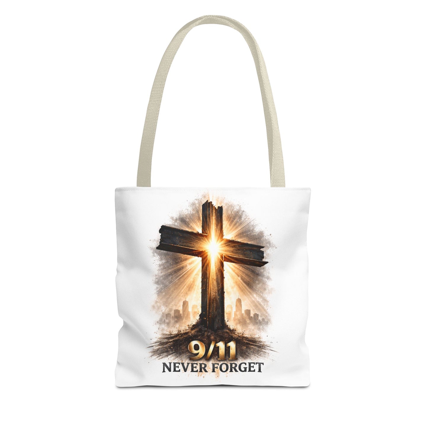 9/11 Never Forget Cross Memorial Tote Bag — Patriotic Remembrance Shopper