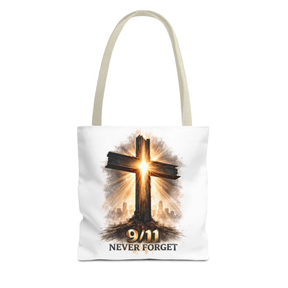 9/11 Never Forget Cross Memorial Tote Bag — Patriotic Remembrance Shopper