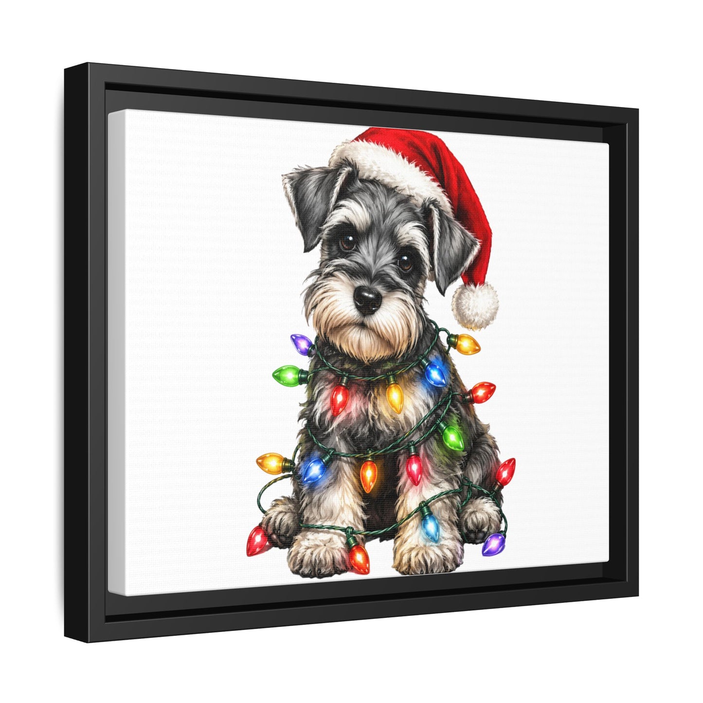 Holiday Schnauzer Canvas Print — Framed Matte Wall Art with Christmas Lights