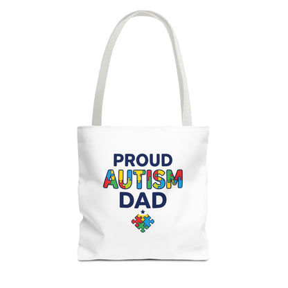 Proud Autism Dad Tote Bag — Colorful Puzzle-Heart Support Gift