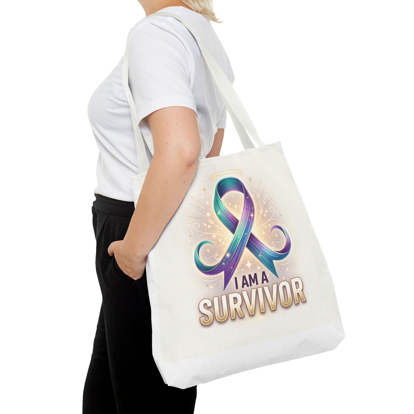 Survivor Ribbon Tote Bag - "I Am a Survivor" Awareness Reusable Shopper