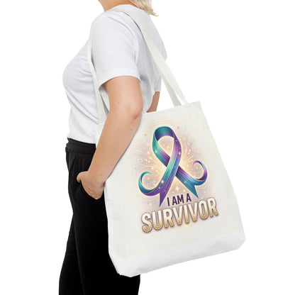 Survivor Ribbon Tote Bag - "I Am a Survivor" Awareness Reusable Shopper