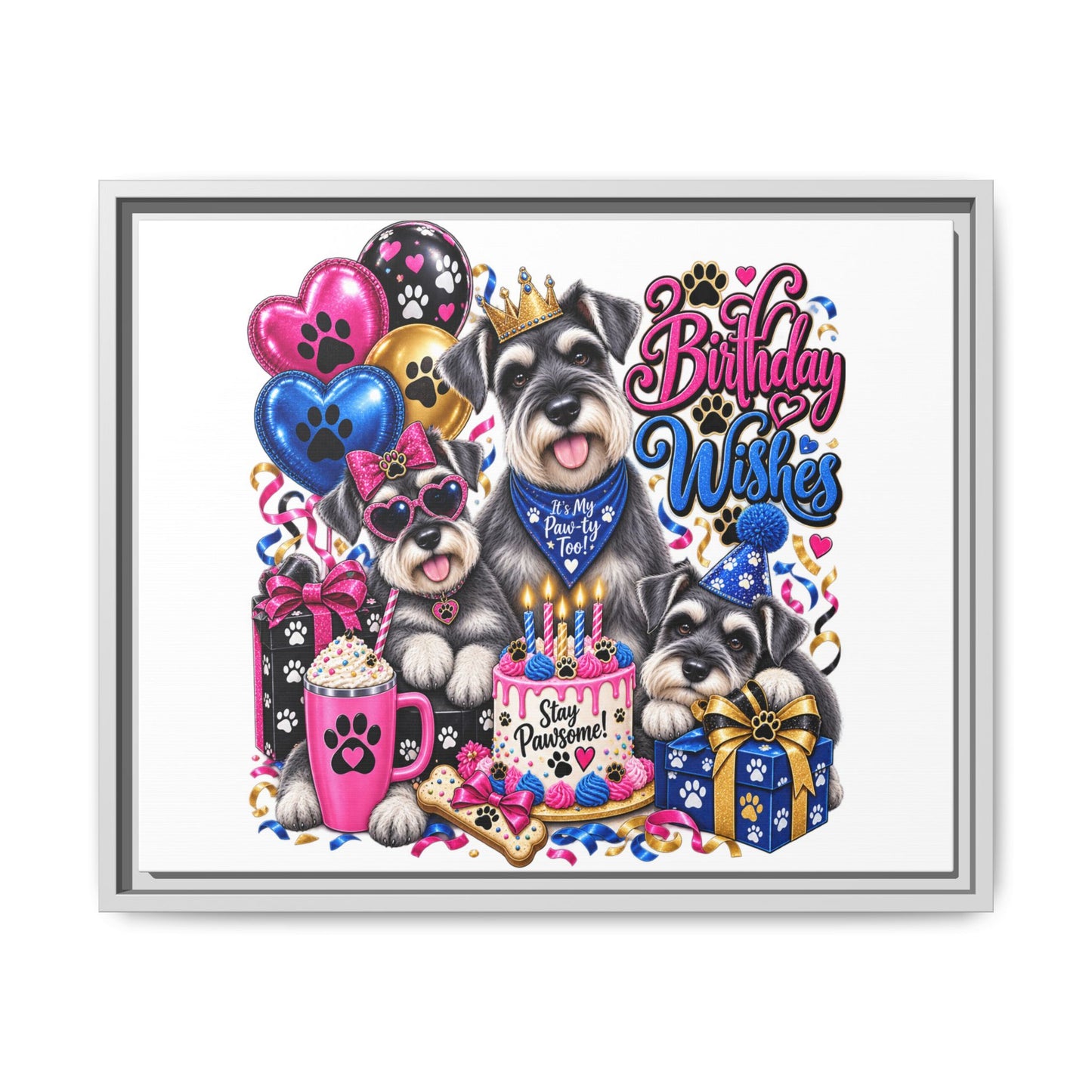 Birthday Wishes Schnauzer Canvas Print — Framed Matte Pet Artwork