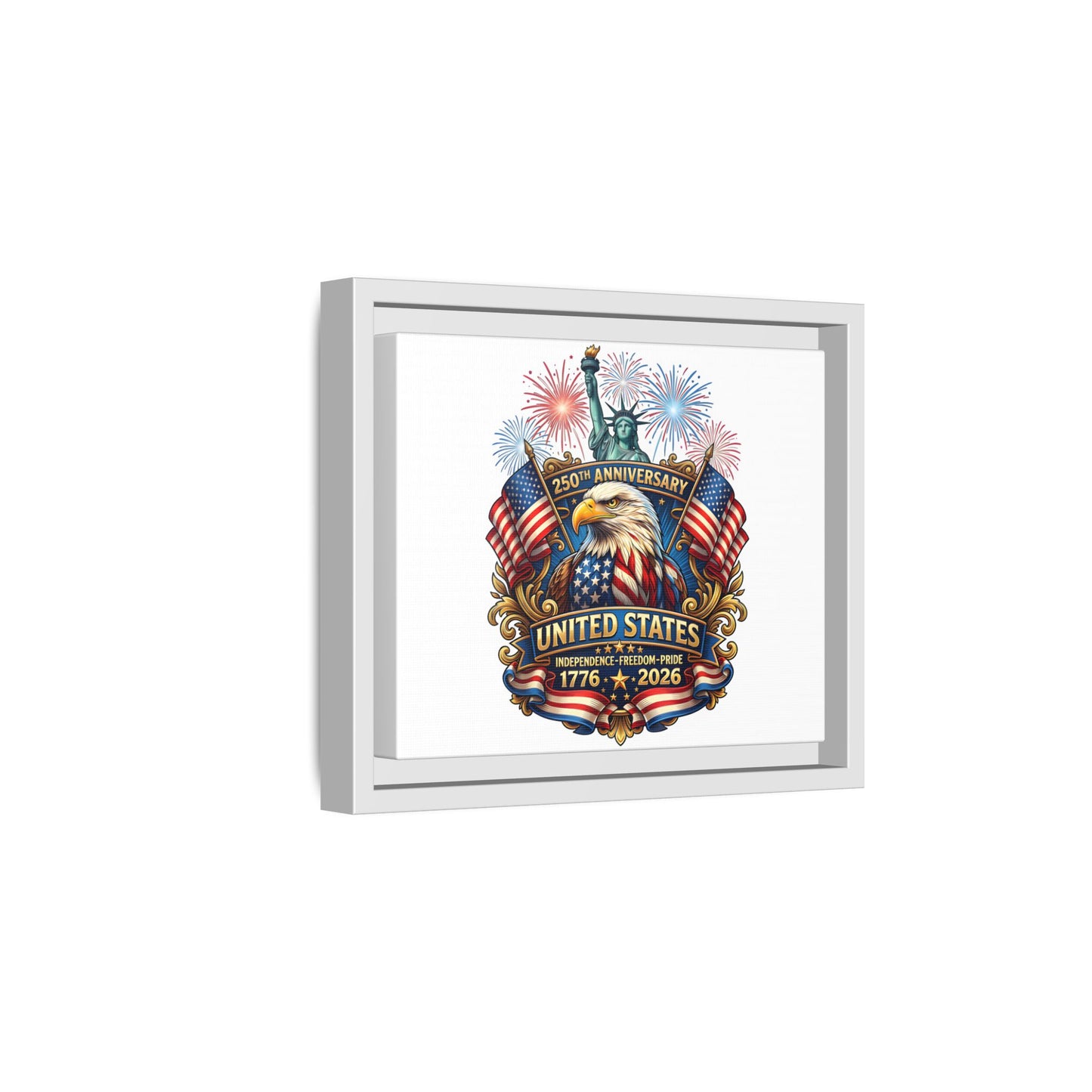 United States 250th Anniversary Framed Canvas — "1776-2026" Patriotic Eagle & Statue of Liberty Print