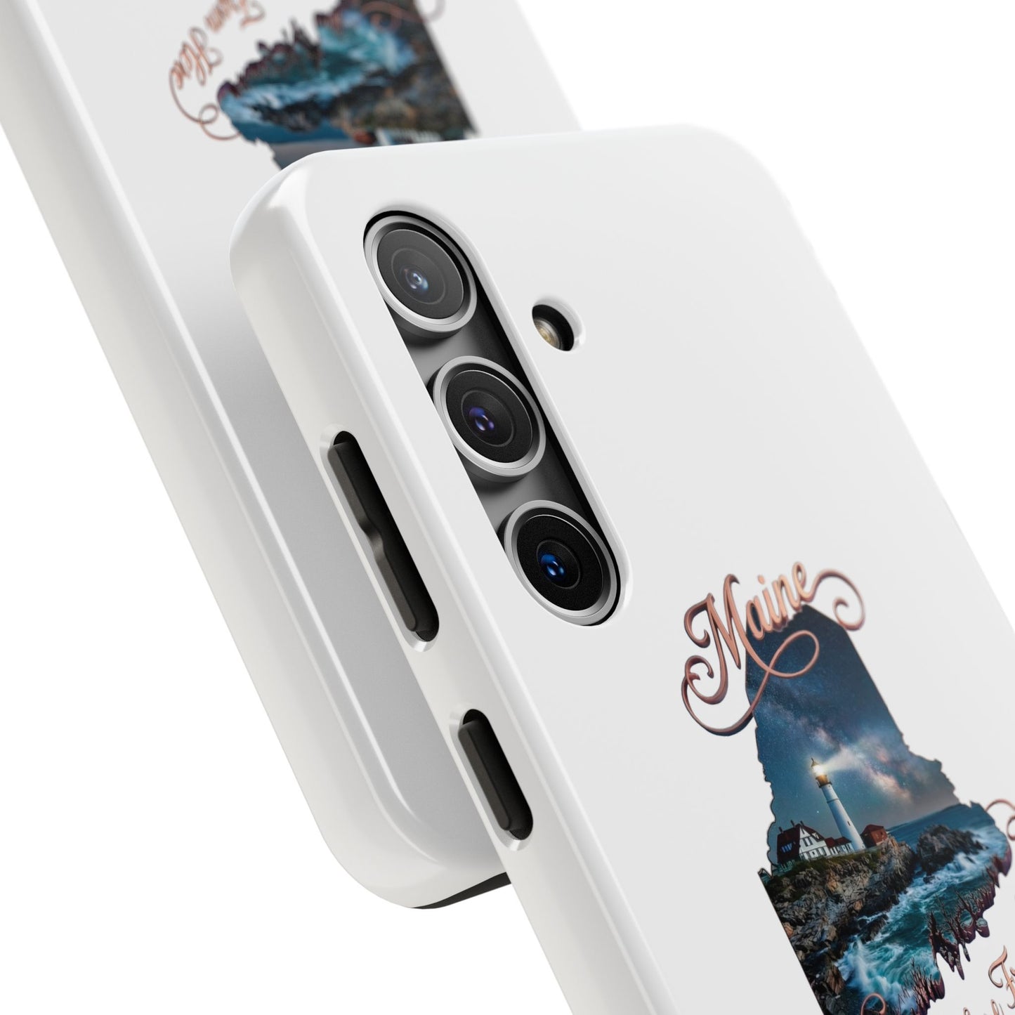 Maine Lighthouse Tough Phone Case — "Can't Get There From Here" State Silhouette