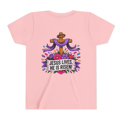 Youth Tee — "Jesus Lives, He Is Risen!" Easter Christian Tee