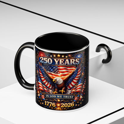 250 Years 1776–2026 Eagle American Flag Accent Coffee Mug — Patriotic Independence Day Gift (11/15oz)