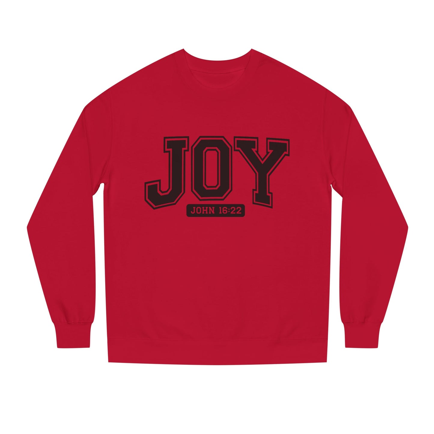 JOY Crewneck Sweatshirt — Bold Collegiate Faith Design (John 16:22)