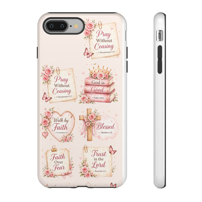 Christian Floral Phone Case — "Pray Without Ceasing" Faith Cross Design