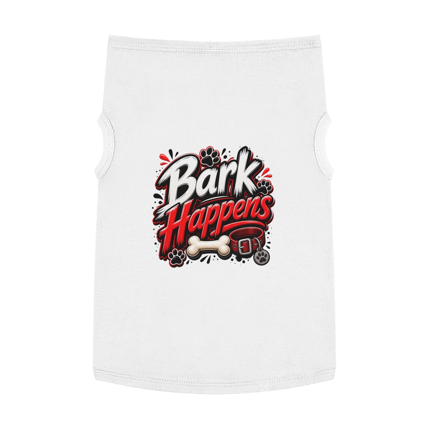 Bark Happens Pet Tank Top – Funny Dog Shirt with Bone & Paw Graphic