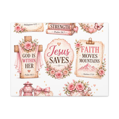 Christian Wall Art Canvas - 'Jesus Saves' Floral Faith Collage