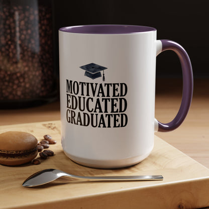 Graduation Coffee Mug – "Motivated Educated Graduated" Accent Ceramic Mug