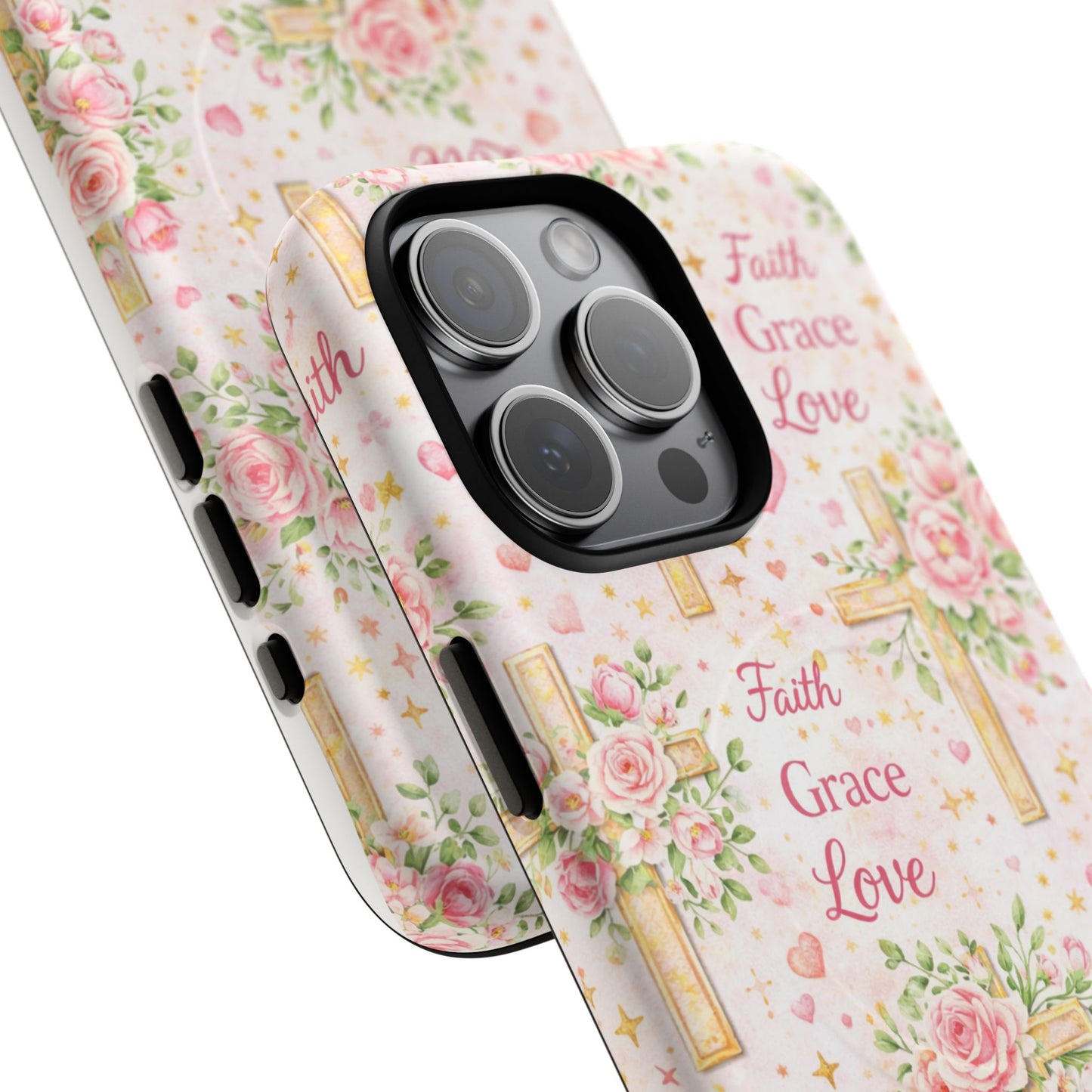 Faith Grace Love Tough Magnetic Phone Case — Floral Cross Protective Cover