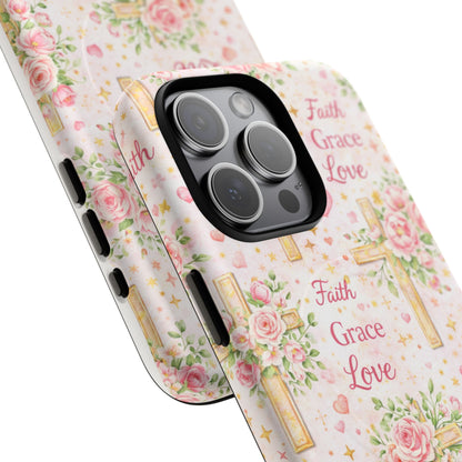 Faith Grace Love Tough Magnetic Phone Case — Floral Cross Protective Cover