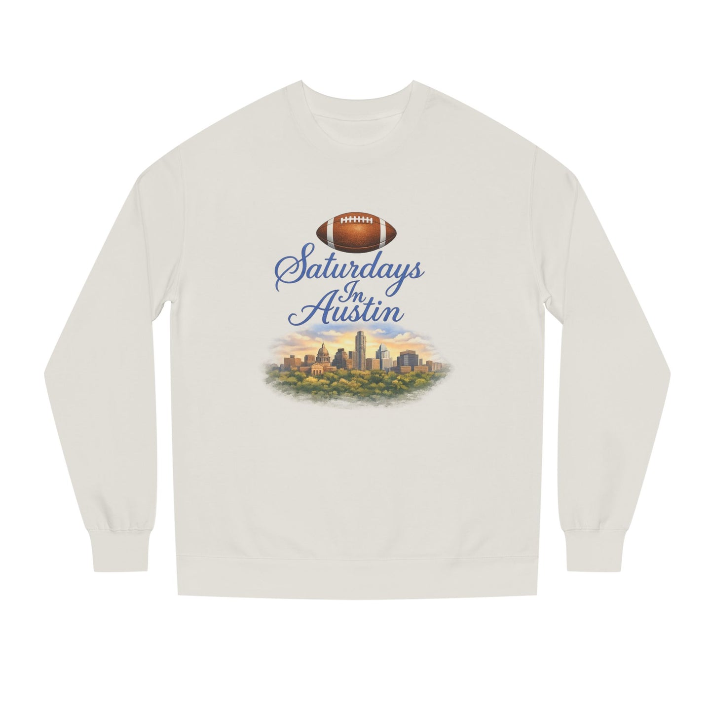 Saturdays in Austin Crewneck Sweatshirt — Floral Football City Skyline Design