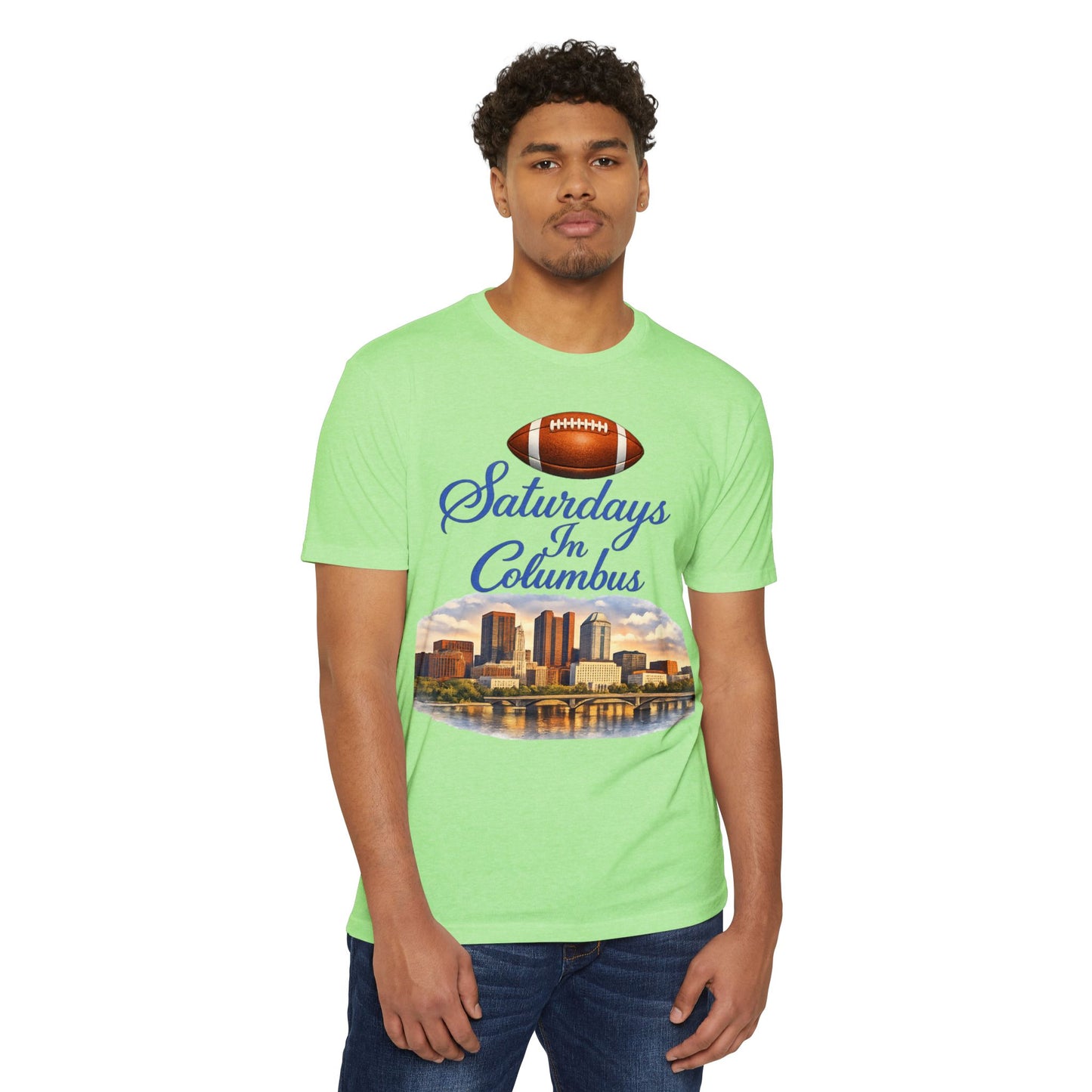 Saturdays in Columbus Football T-Shirt — City Skyline Game Day Tee