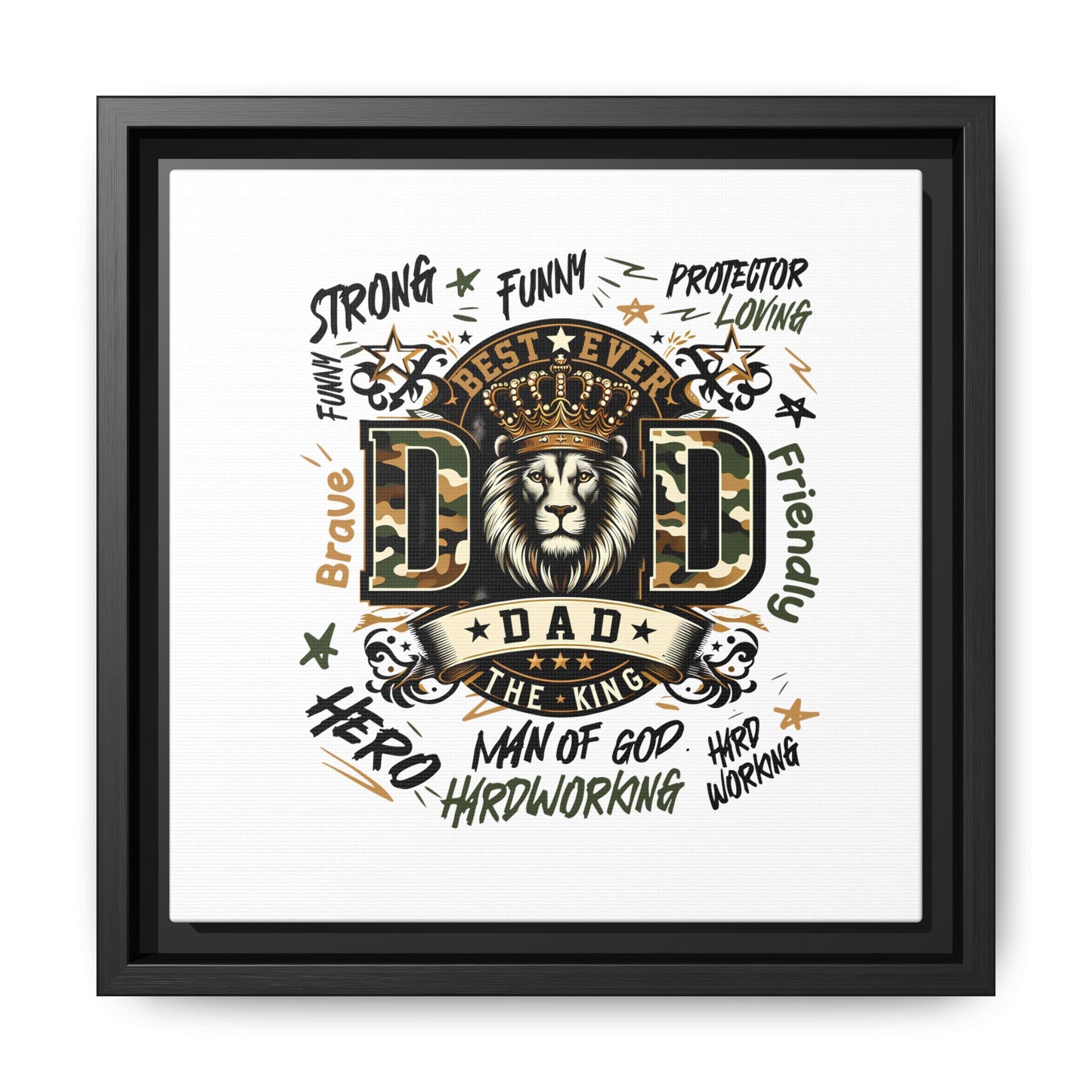 Framed Matte Canvas 'Best Ever DAD' Wall Art – Lion King Design, Father’s Day Gift