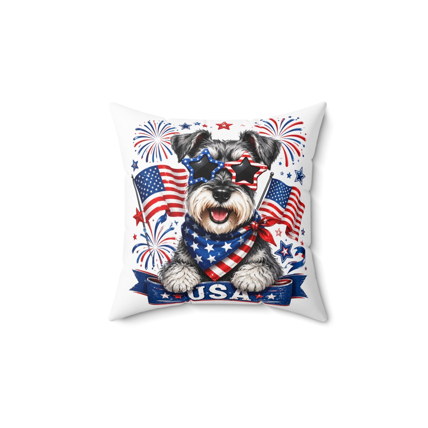 Patriotic Schnauzer Pillow — USA Flag Dog Decorative Throw Pillow for 4th of July