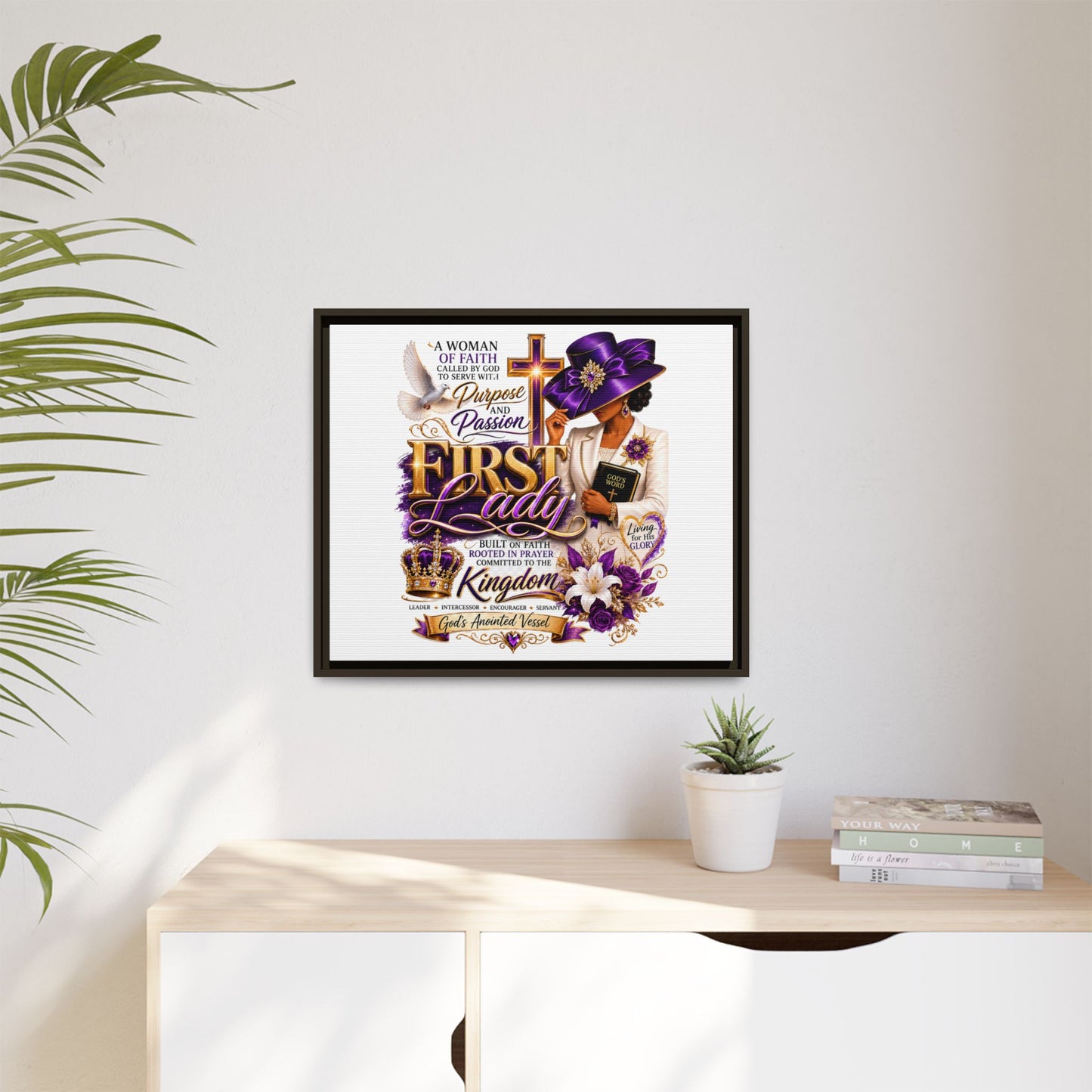 First Lady Faith Wall Art — Framed Matte Canvas (Purple & Gold)
