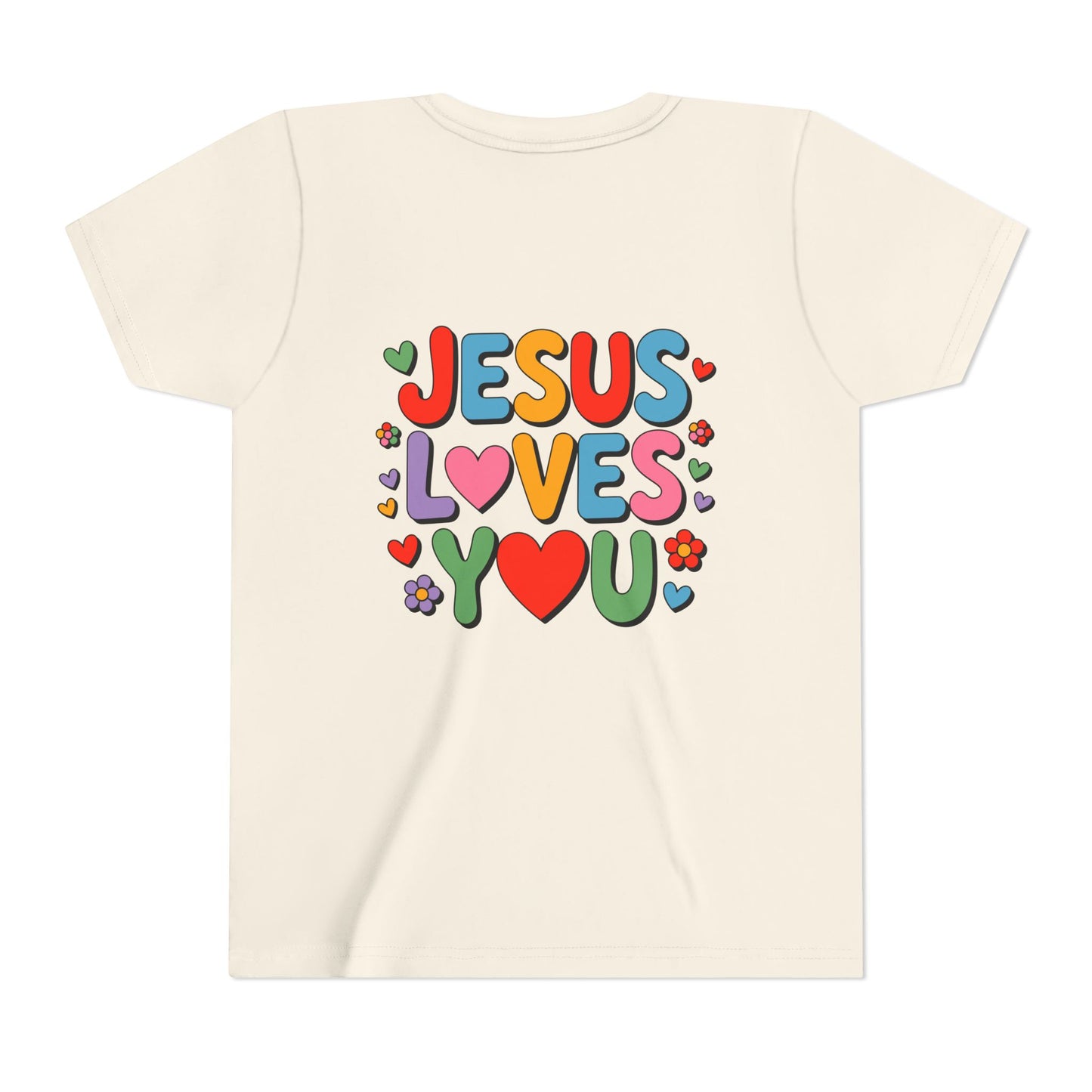 Youth Tee - "Jesus Loves You" Colorful Heart & Flower Christian Shirt
