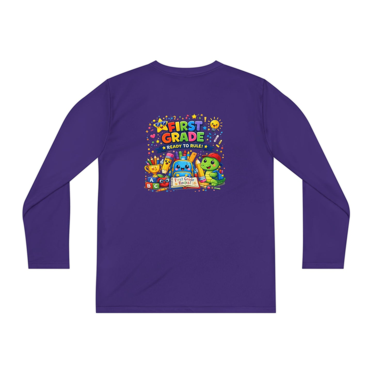 First Grade Ready Youth Long Sleeve Tee — "First Grade Here I Come" Back-to-School Shirt