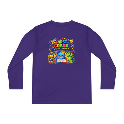 First Grade Ready Youth Long Sleeve Tee — "First Grade Here I Come" Back-to-School Shirt