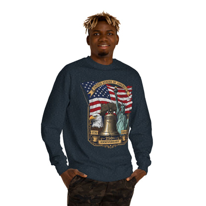 Liberty 250th Anniversary Sweatshirt — USA Flag, Statue of Liberty & Liberty Bell Design