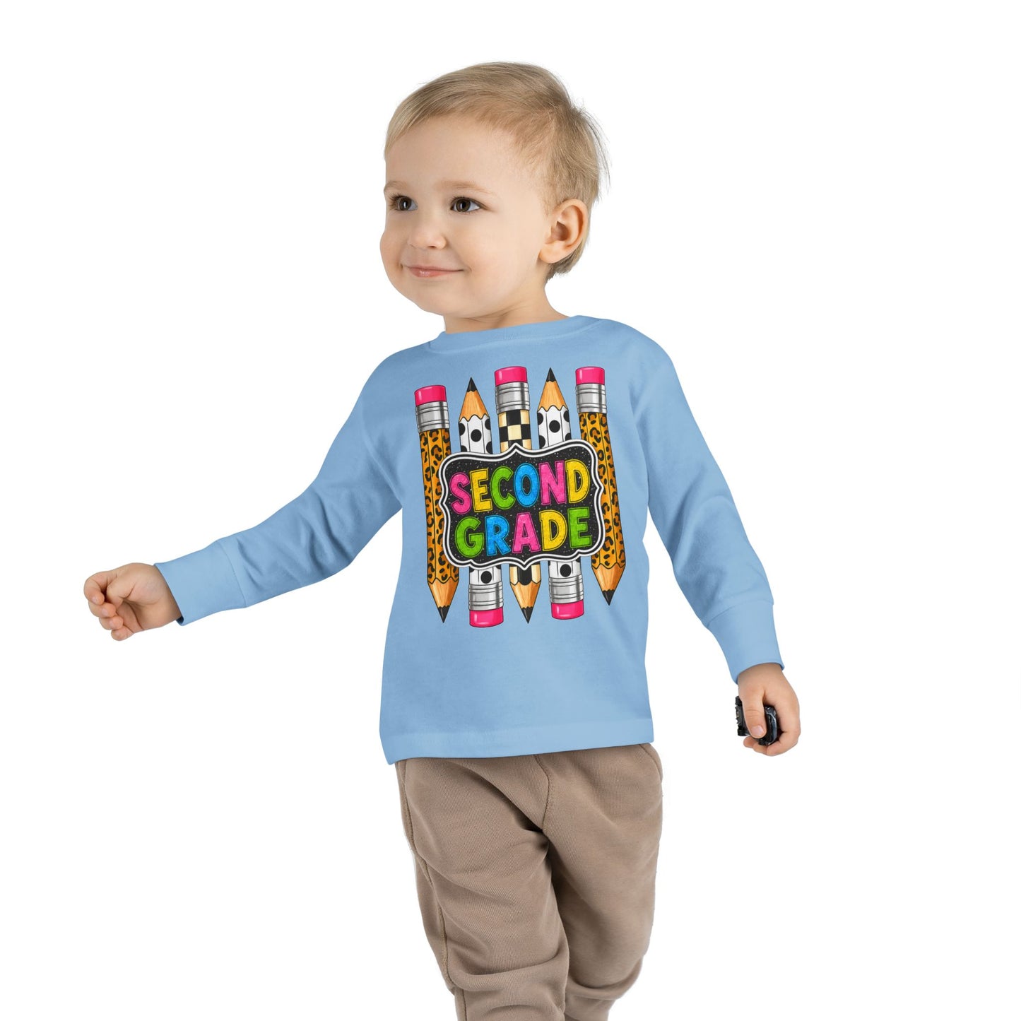 Second Grade Toddler Long Sleeve Tee – Colorful Pencil Back to School Shirt