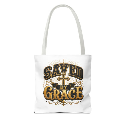 Saved by Grace Tote Bag – Christian Cross Inspirational Canvas Tote