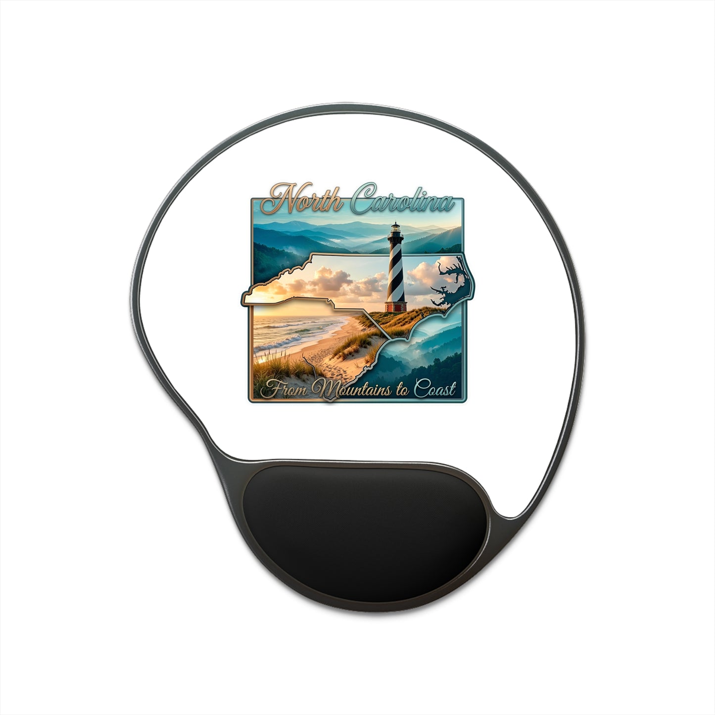 North Carolina Lighthouse Mouse Pad with Wrist Rest — "From Mountains to Coast" Travel Design