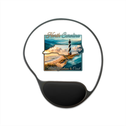 North Carolina Lighthouse Mouse Pad with Wrist Rest — "From Mountains to Coast" Travel Design