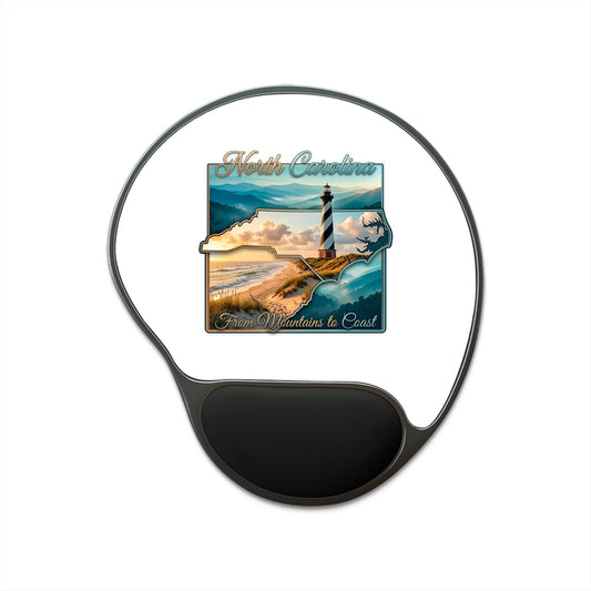 North Carolina Lighthouse Mouse Pad with Wrist Rest — "From Mountains to Coast" Travel Design
