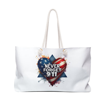 Never Forget 9/11 Weekender Bag — American Flag Heart Memorial Travel Tote