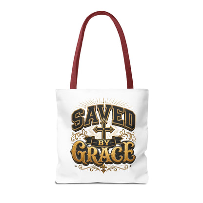 Saved by Grace Tote Bag – Christian Cross Inspirational Canvas Tote