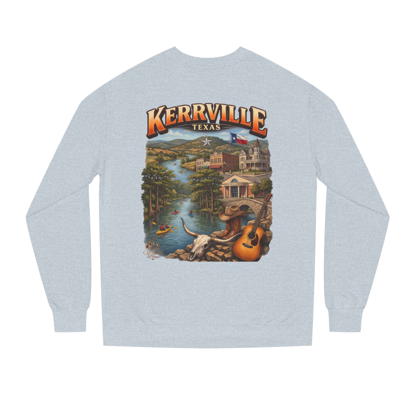 Kerrville Texas Scenic Crewneck Sweatshirt — Riverfront Guitar Vintage Design