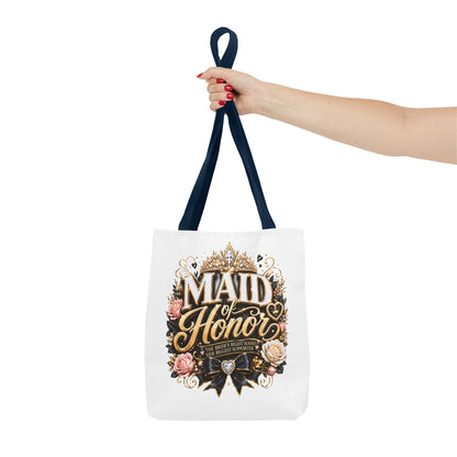 Maid of Honor Tote Bag — Elegant Bridal Party Gift with Gold Crown Floral Design