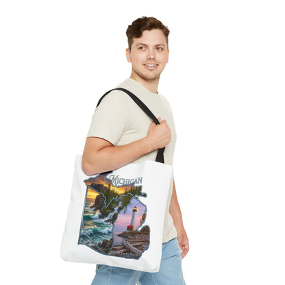 Michigan Lighthouse Tote Bag — Great Lakes Scenic State Travel Tote