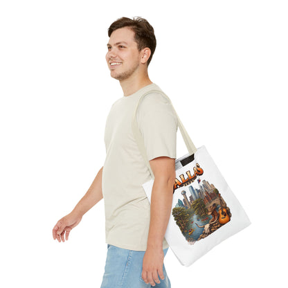Dallas Texas Scenic Tote Bag – City Skyline & Guitar Souvenir Tote